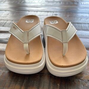Reef Cushion Bondi Platform Cream and Tan Flip Flops